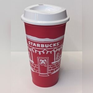 Starbucks Christmas Holiday 2025 Red White Reusable Plastic Cup 16 Oz